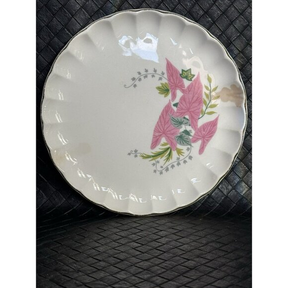 Vintage MCM WS George Bolero 7 Inch Bread Plate Pink Caladium Plant Set Of 4 - Picture 7 of 10